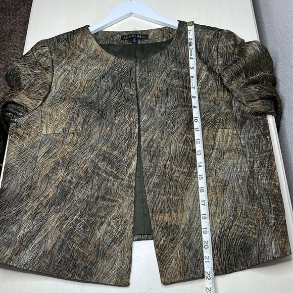 Lafayette 148 Tan and Brown 3/4 Sleeve Open Front Blazer Jacket Size 12 - Picture 10 of 13